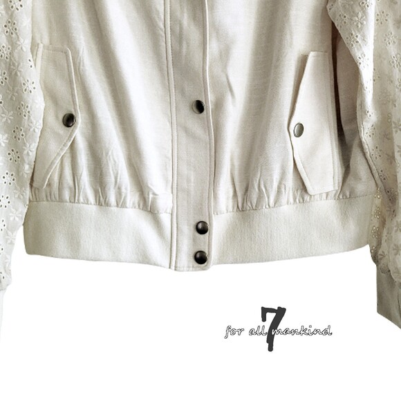 7 for ALL MANKIND NEW Romantic Eyelet Sleeves Zip Flap Pocket Bomber Jacket S - Picture 8 of 12